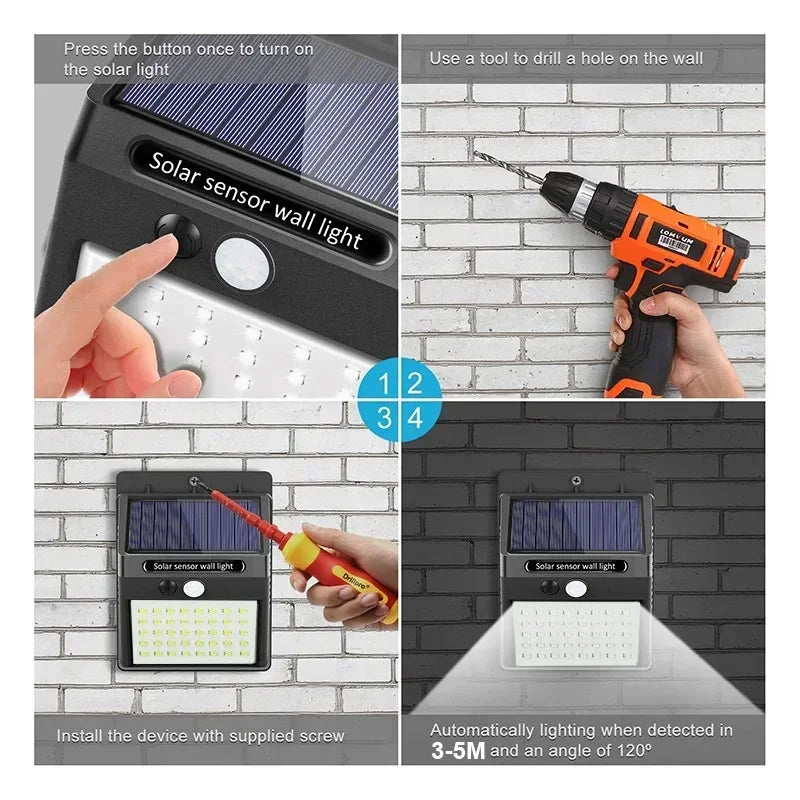LED Solar Motion Sensor Wall Light 1/2/4PCS Outdoor Solar Powered Lights for Yard Garden Fence Garage Waterproof Street Lamp