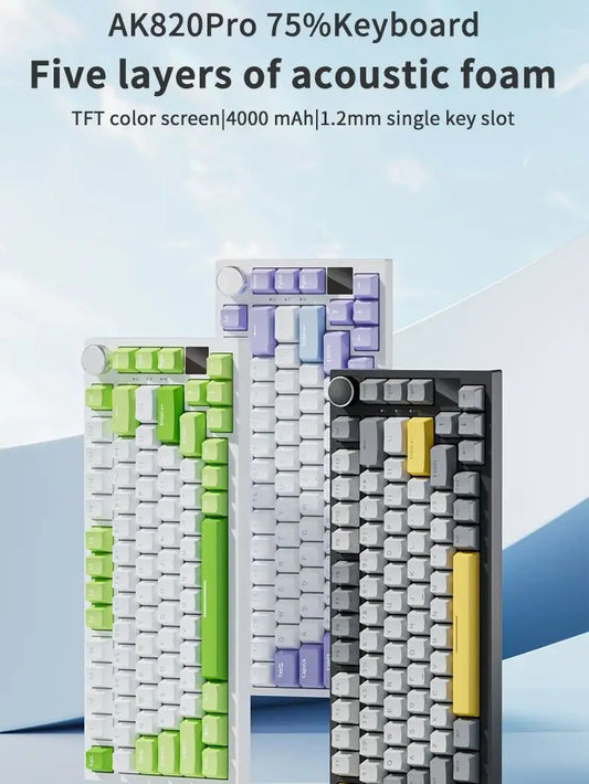 Ak820/Ak820Pro Mechanical Keyboard TFT Screen Multifunctional Knob Gaming Keyboard Wired/2.4Ghz/Bt Connect PC Keyboard